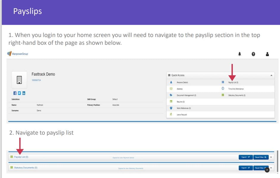 Screen shot of payslip submission screen